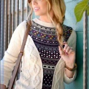 Anthropologie Cable Knit Beaded Sweater